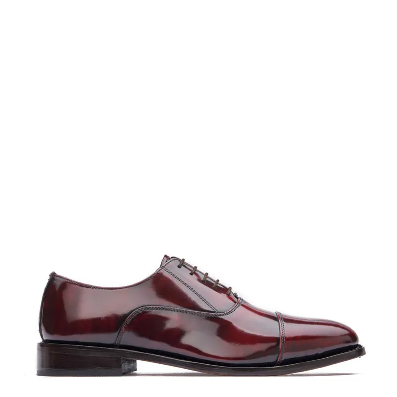 Plain Shiny Leather Cap-Toe Oxford Shoes