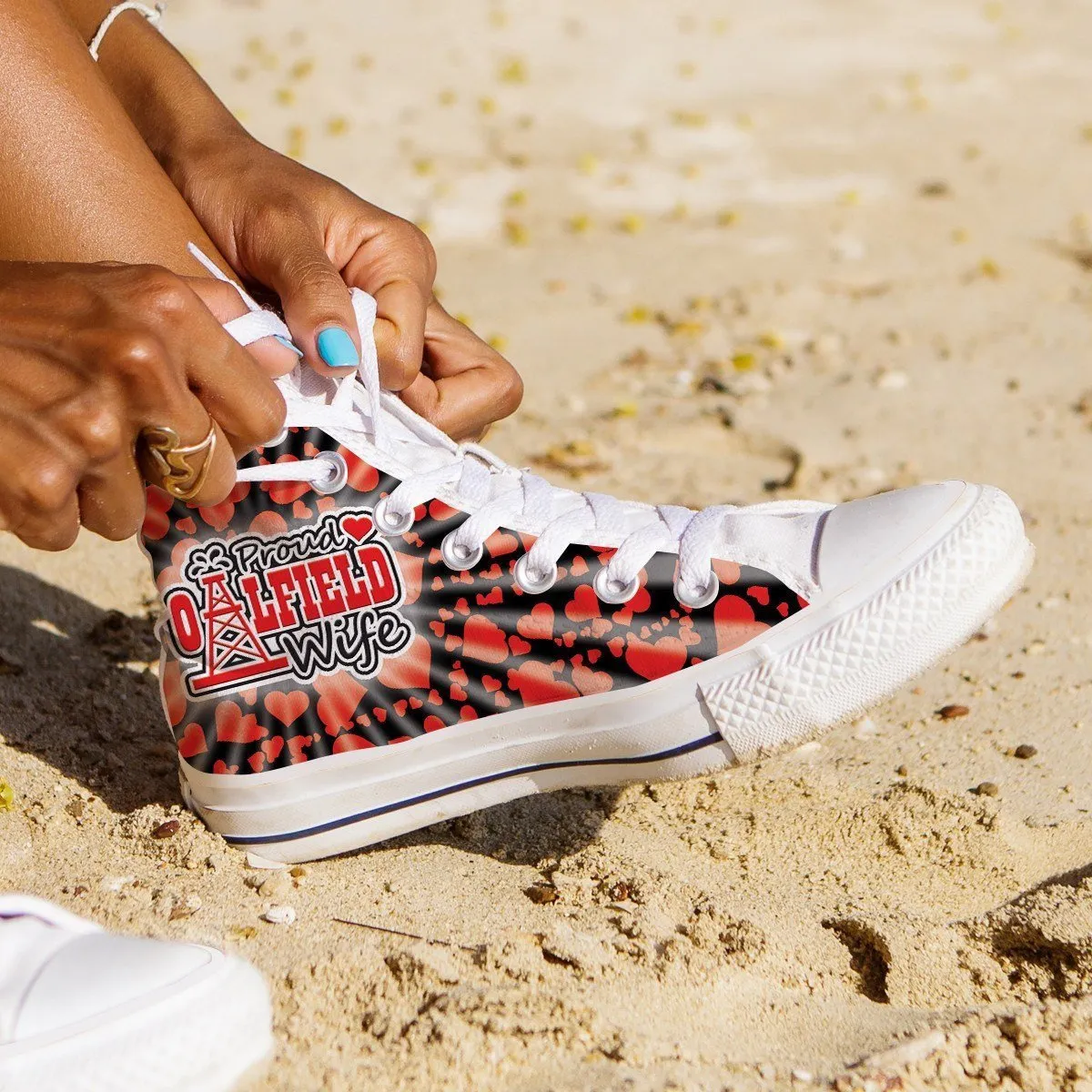 proud oilfield wife ladies high top sneakers