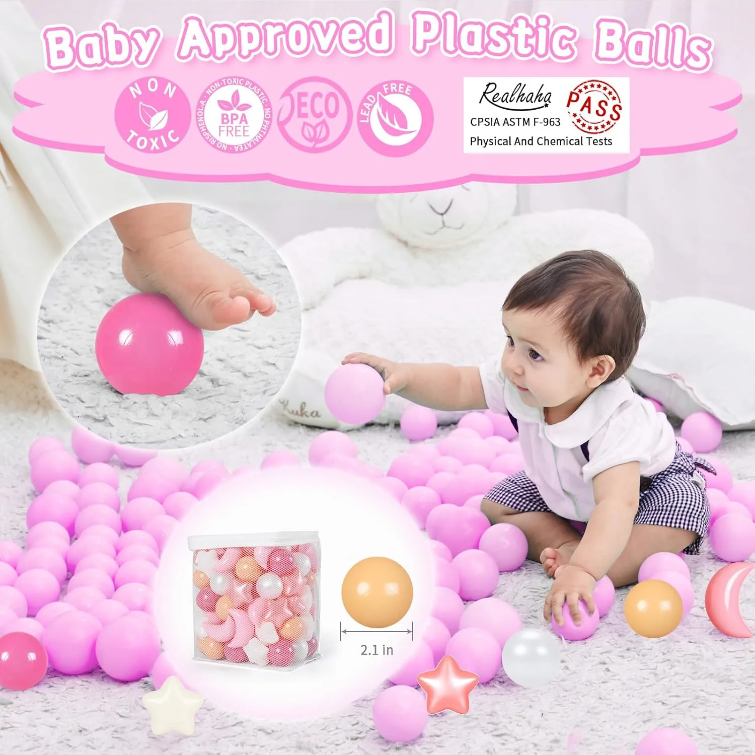 Realhaha Ball Pits Balls Shapes for Toddlers,100pcs Plastic Star Balls for Slide,Playpen, Birthday Party, Christmas Decoration, Great Gift for Boys Girls, Small or Medium