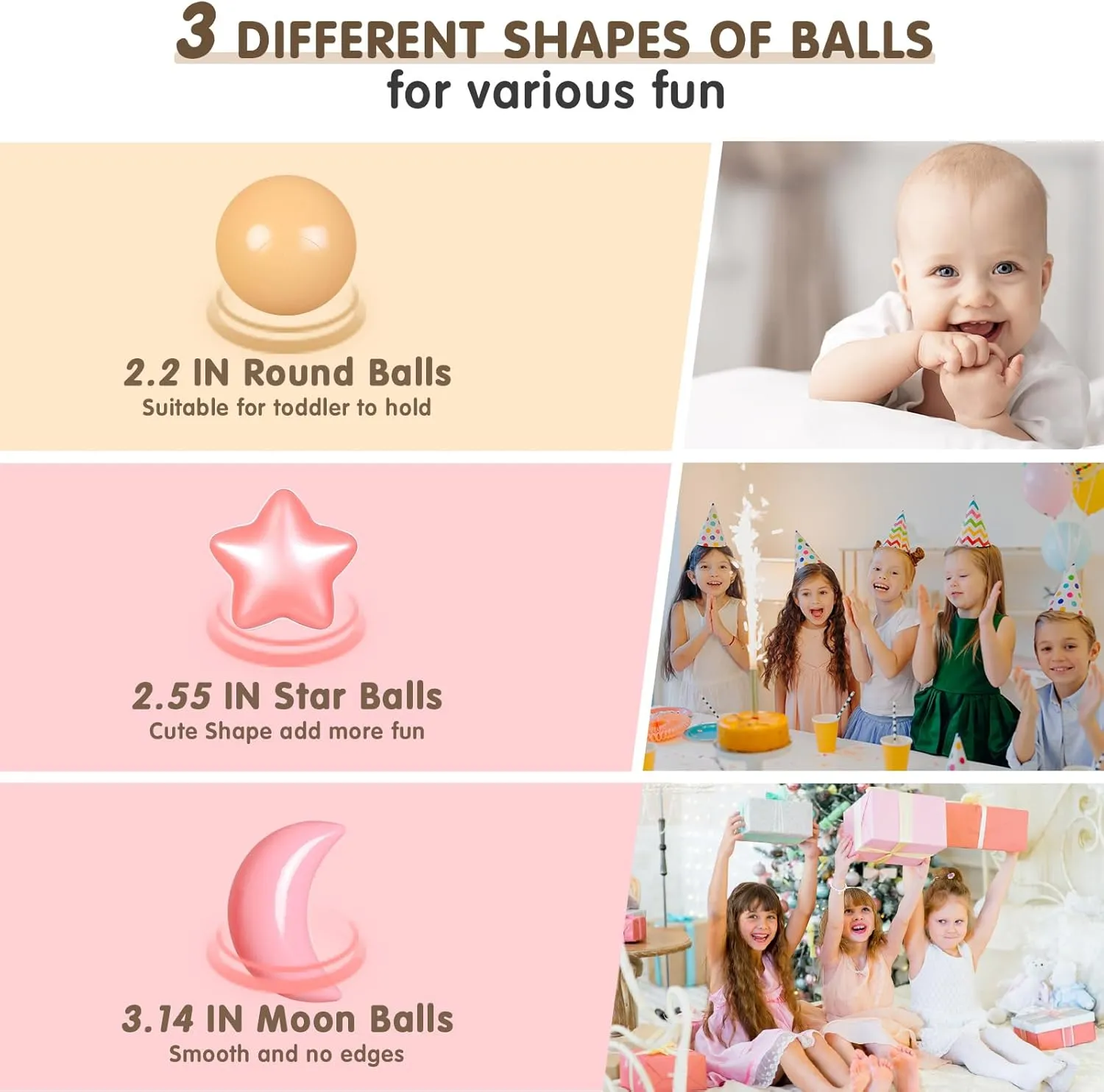 Realhaha Ball Pits Balls Shapes for Toddlers,100pcs Plastic Star Balls for Slide,Playpen, Birthday Party, Christmas Decoration, Great Gift for Boys Girls, Small or Medium
