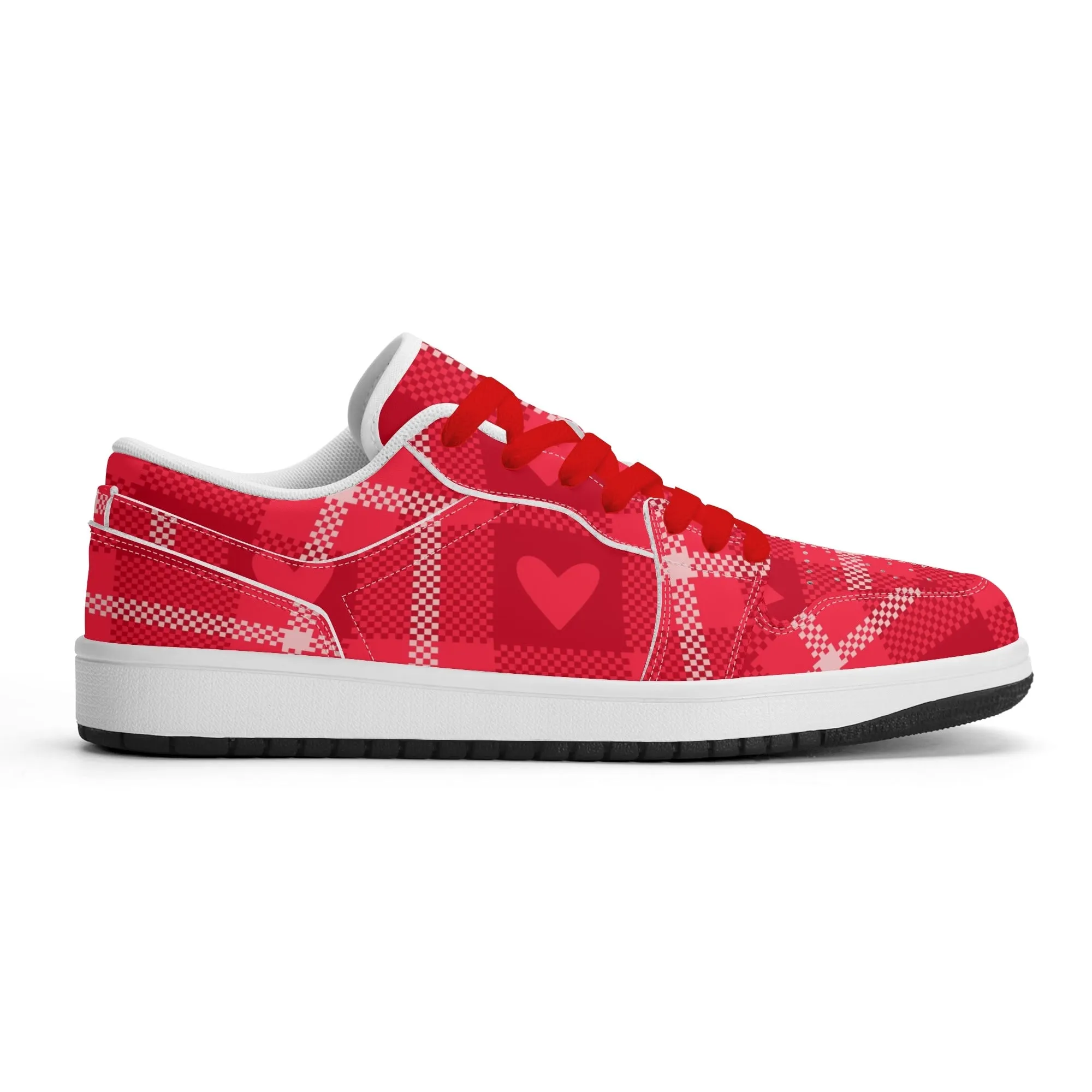 Red Flanell Heart Low Top Leder Sneaker für Damen