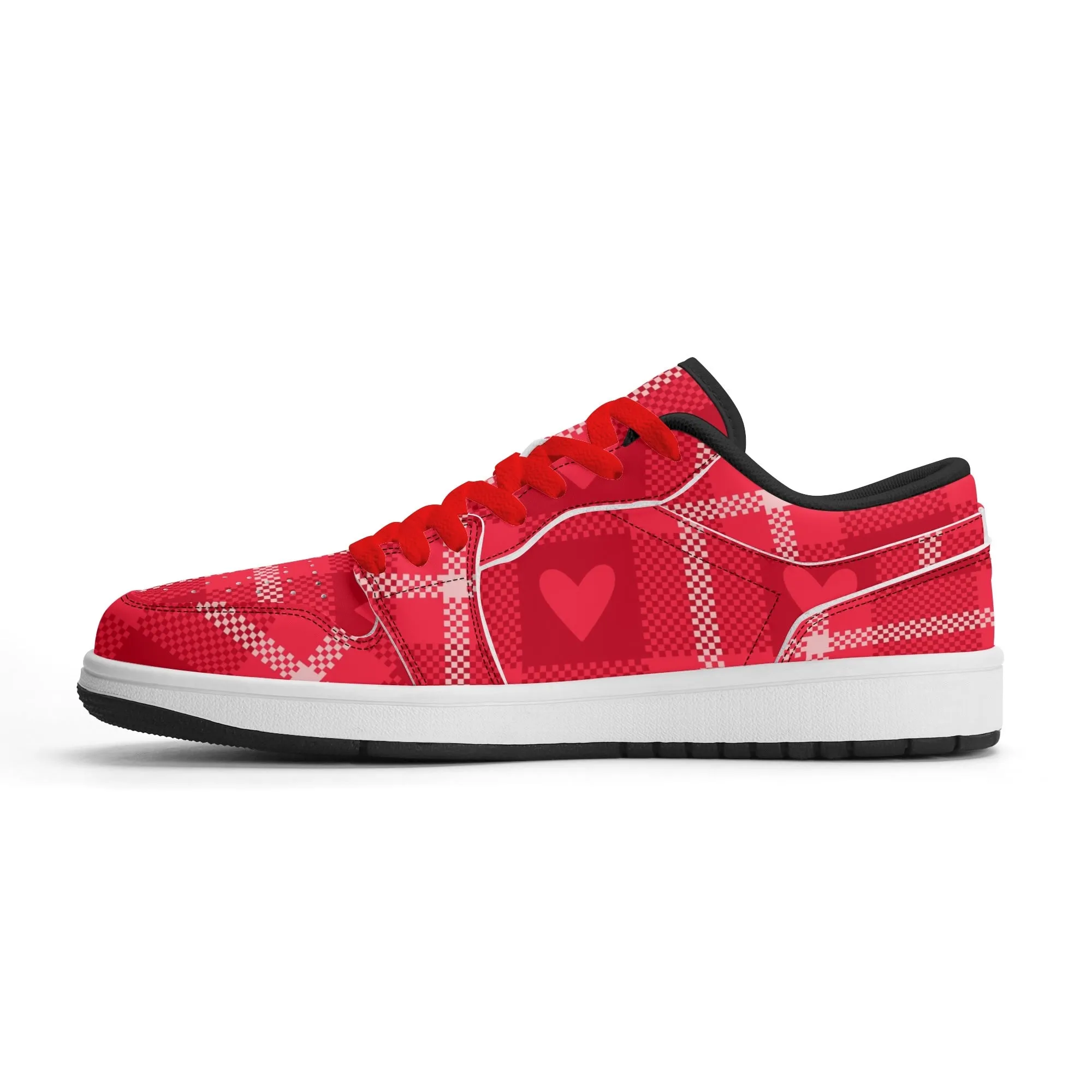 Red Flanell Heart Low Top Leder Sneaker für Damen