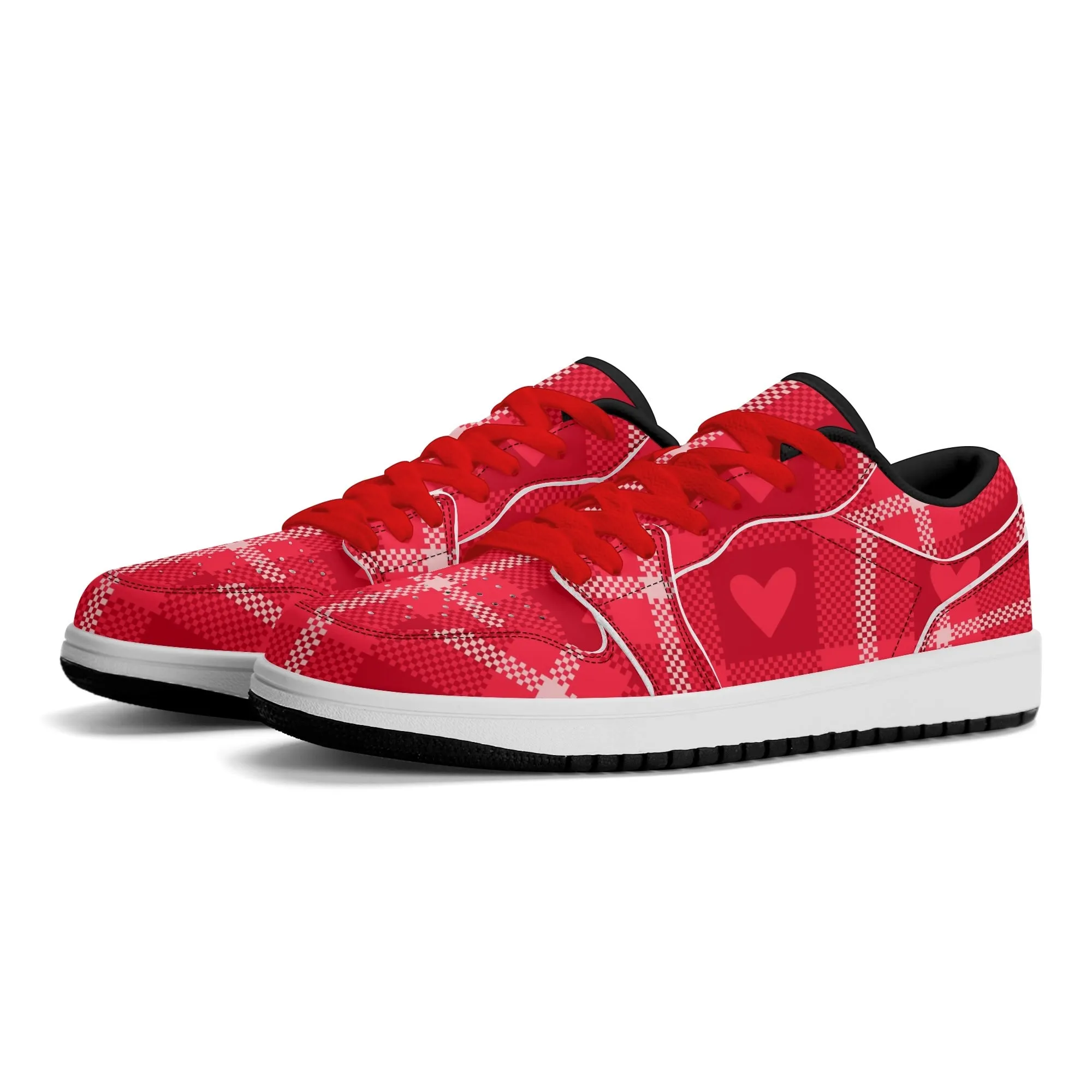 Red Flanell Heart Low Top Leder Sneaker für Damen