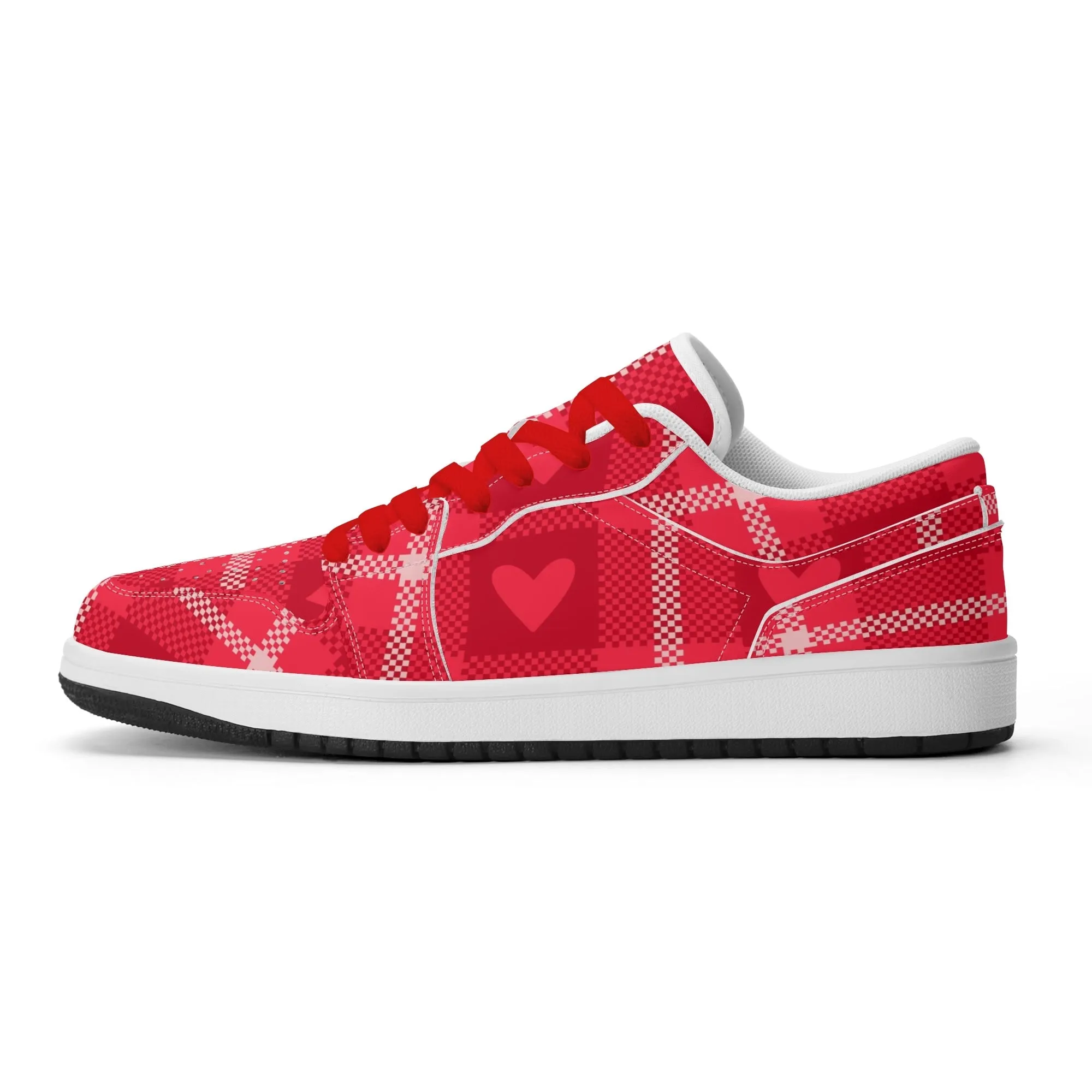 Red Flanell Heart Low Top Leder Sneaker für Damen