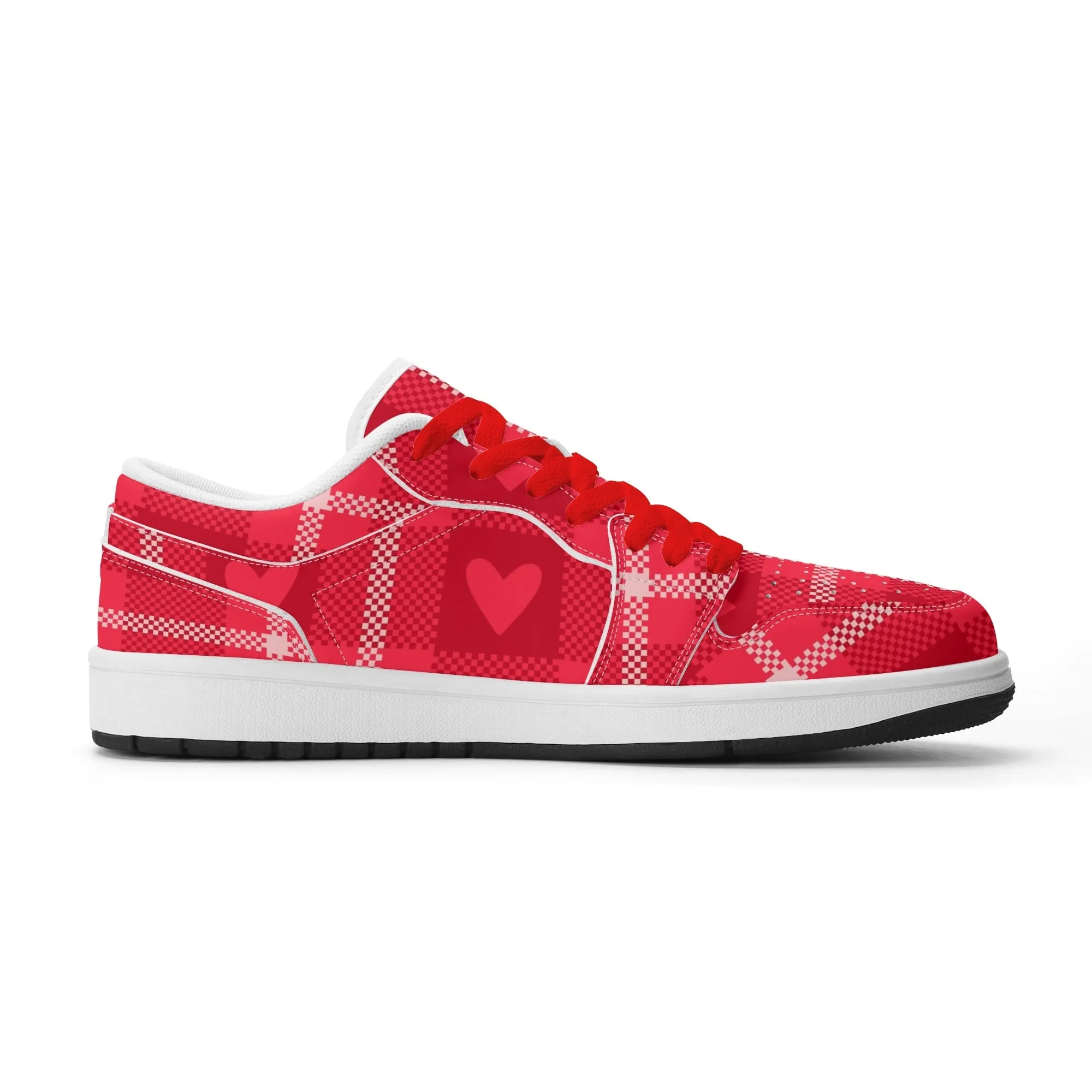 Red Flanell Heart Low Top Leder Sneaker für Damen