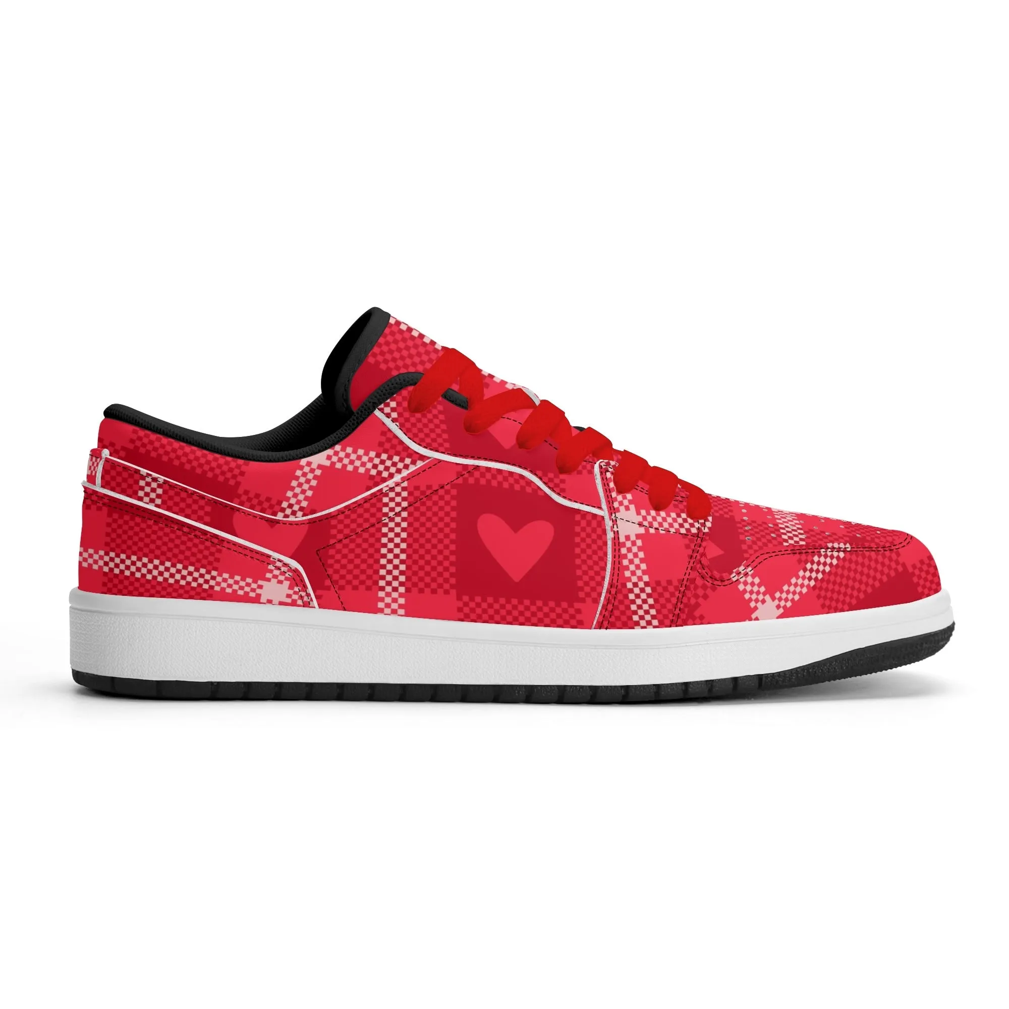 Red Flanell Heart Low Top Leder Sneaker für Damen