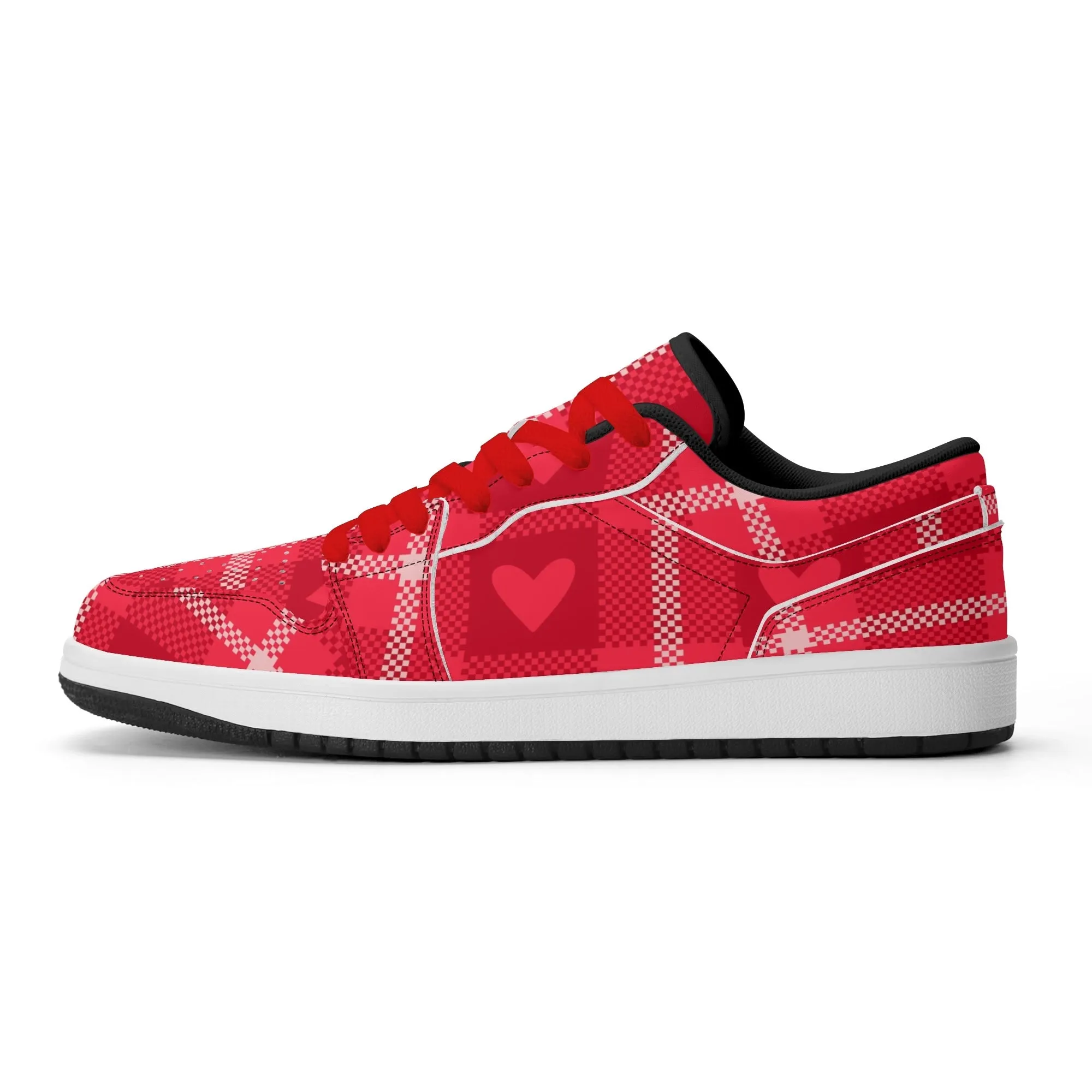 Red Flanell Heart Low Top Leder Sneaker für Damen
