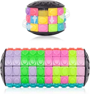 R.Y.TOYS Fidget Toy,Magic Cube Puzzle,Brain Teasers for Adults,Cylinder Rotate&Slide Logic Restless Hand Game,Trick Puzzle,Gift for Kids Child(12 Colors x 3/10 Layers)