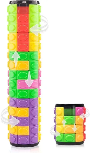 R.Y.TOYS Fidget Toy,Magic Cube Puzzle,Brain Teasers for Adults,Cylinder Rotate&Slide Logic Restless Hand Game,Trick Puzzle,Gift for Kids Child(8Colors:4Layers 15Layers)