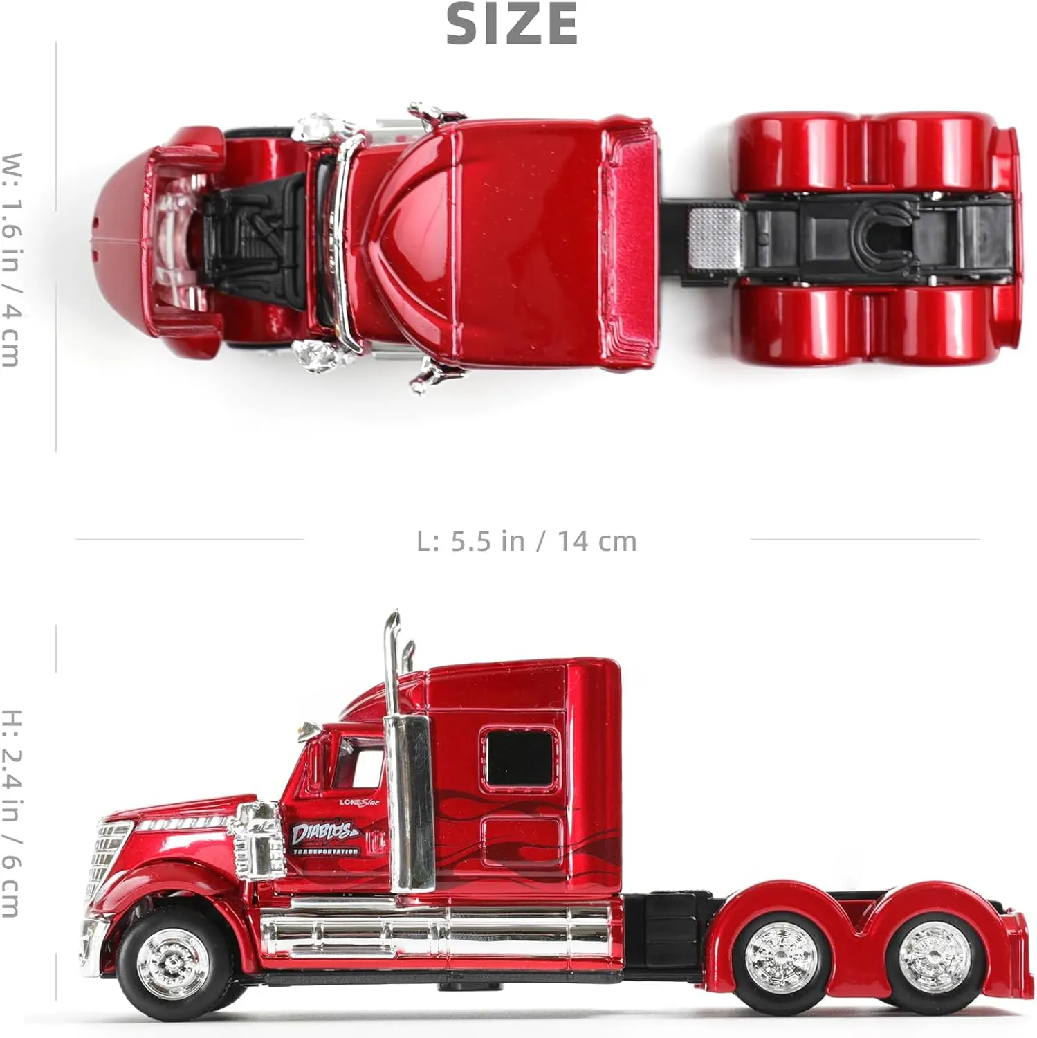 Semi Truck Toy, 1/64 Scale Alloy Metal Diecast Heavy Semi Truck Trailer Head Toy Model, International Lonestar Diecast Tow Traktor Gift for Boy Adult Model Car Collector -Red