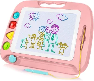 SGILE Large Magnetic Drawing Board - 4 Colors 16×13in Doodle Pad with 4 Stamps for Toddlers, Learning Toy Board Etch Sketch Gift for 36  Month Kids Girls Boys, Light-Pink