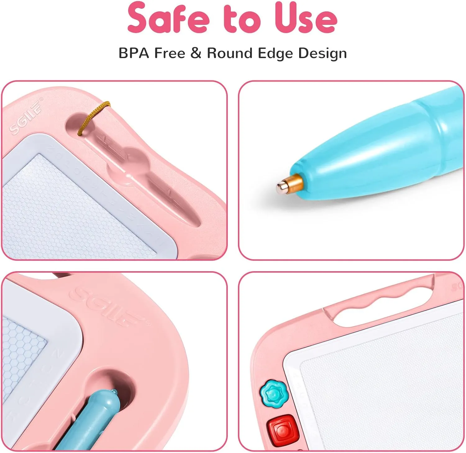 SGILE Large Magnetic Drawing Board - 4 Colors 16×13in Doodle Pad with 4 Stamps for Toddlers, Learning Toy Board Etch Sketch Gift for 36  Month Kids Girls Boys, Light-Pink