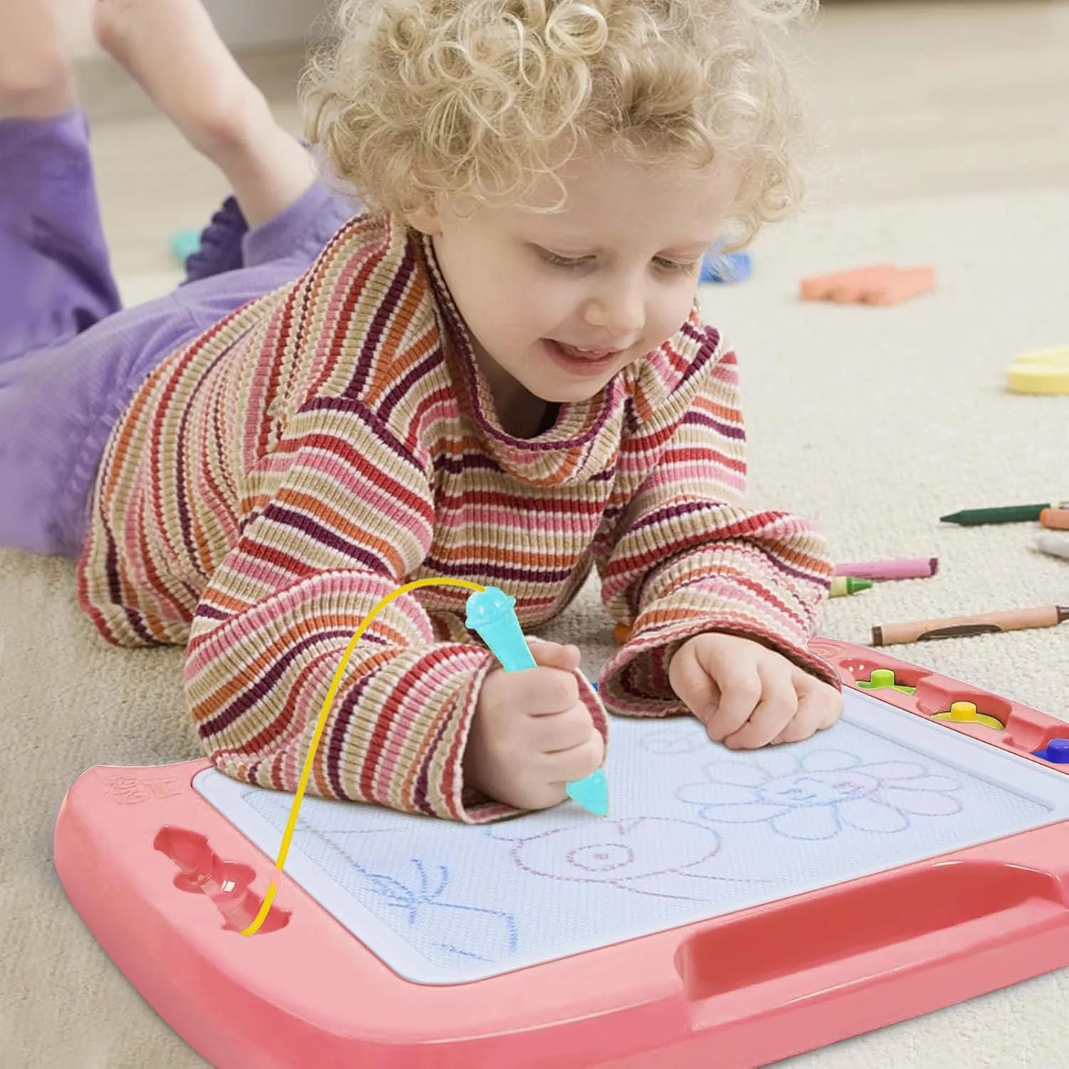 SGILE Large Magnetic Drawing Board - 4 Colors 16×13in Doodle Pad with 4 Stamps for Toddlers, Learning Toy Board Etch Sketch Gift for 36  Month Kids Girls Boys, Light-Pink