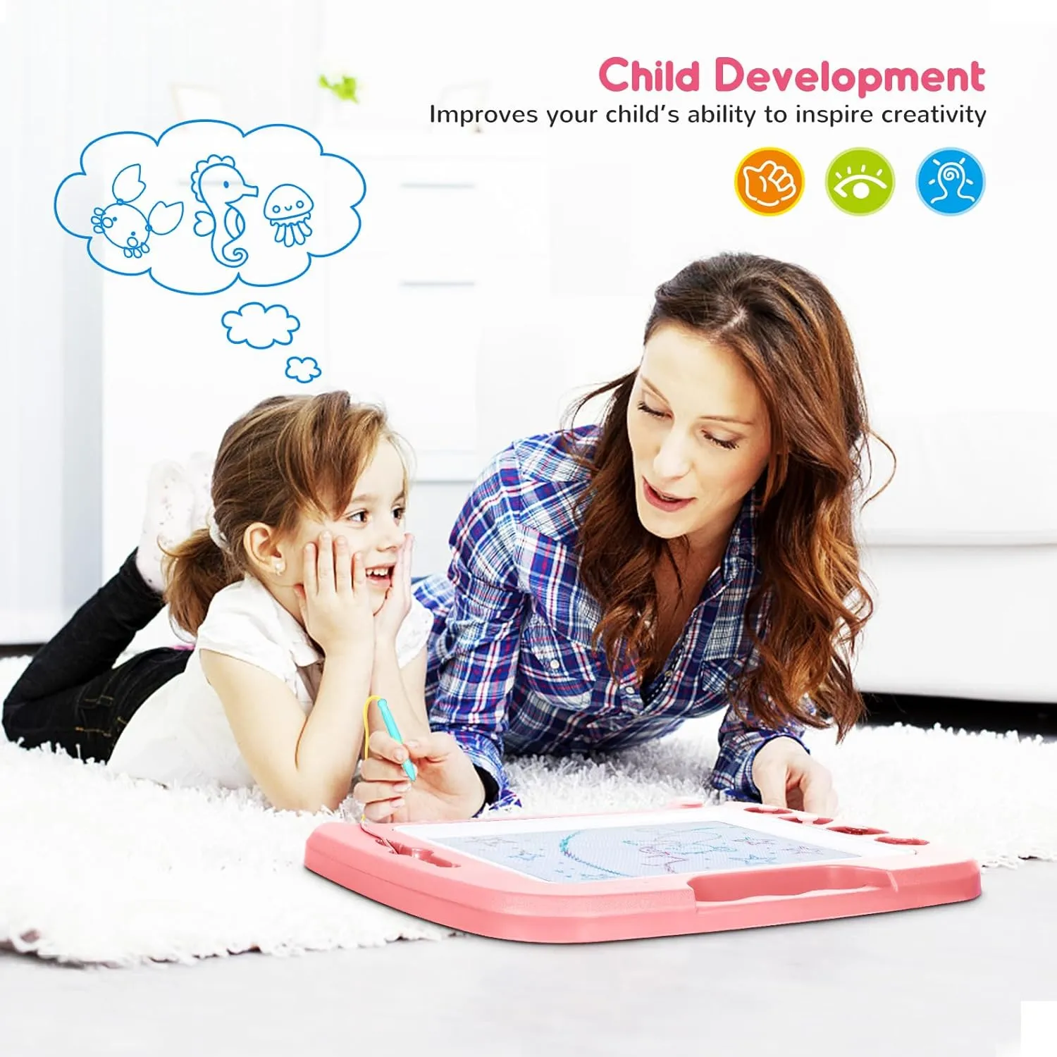 SGILE Large Magnetic Drawing Board - 4 Colors 16×13in Doodle Pad with 4 Stamps for Toddlers, Learning Toy Board Etch Sketch Gift for 36  Month Kids Girls Boys, Light-Pink