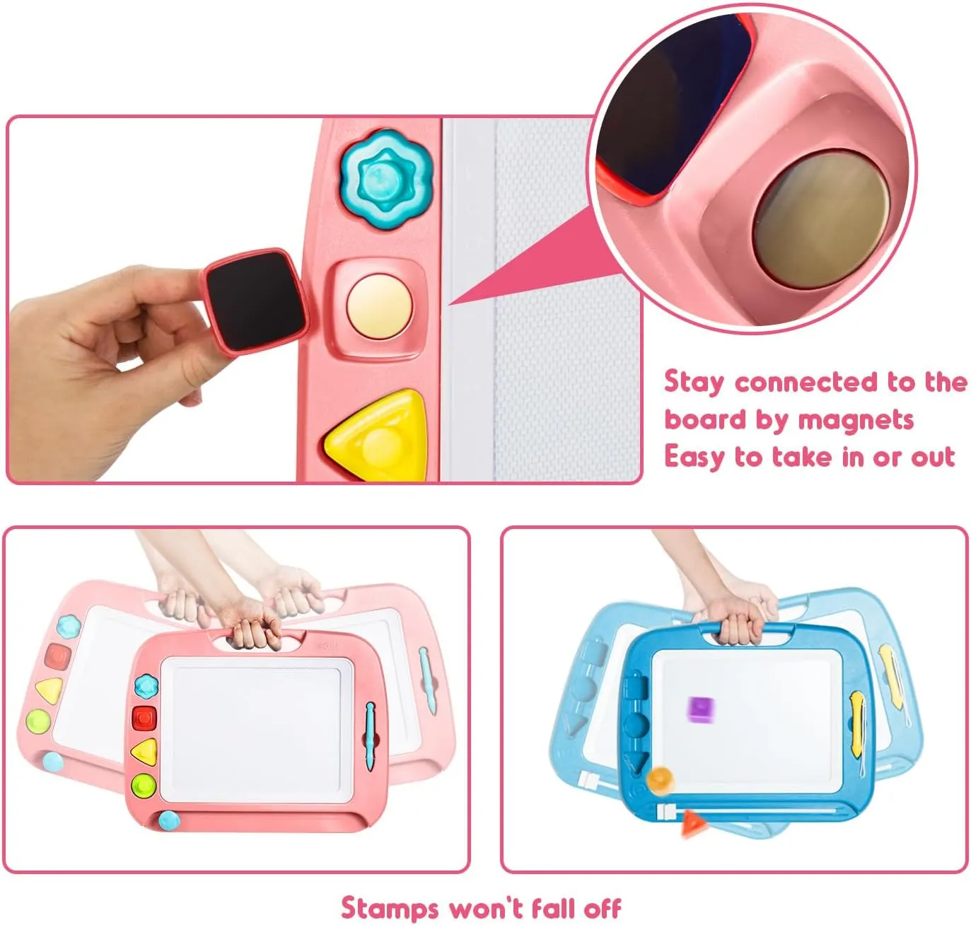 SGILE Large Magnetic Drawing Board - 4 Colors 16×13in Doodle Pad with 4 Stamps for Toddlers, Learning Toy Board Etch Sketch Gift for 36  Month Kids Girls Boys, Light-Pink