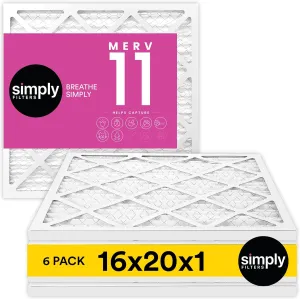 Simply 16x20x1 Air Filter, Merv 11, MPR 1000, 6 Pack, For Home AC Furnace & HVAC (Actual Size: 15.75"x19.75"x0.75") DUST, Pet, & Allergy Control