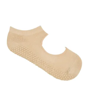 Slide On Non Slip Grip Socks - Almond