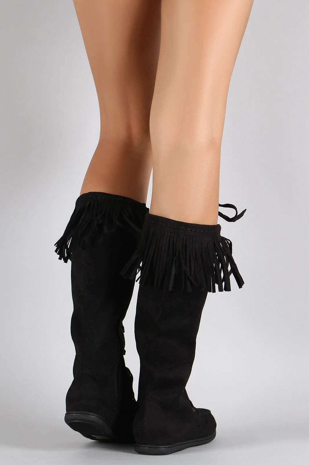 Soda Fringe User-friendly Boots Military discount Suede Up Flat Moccasin Toe Round Lace