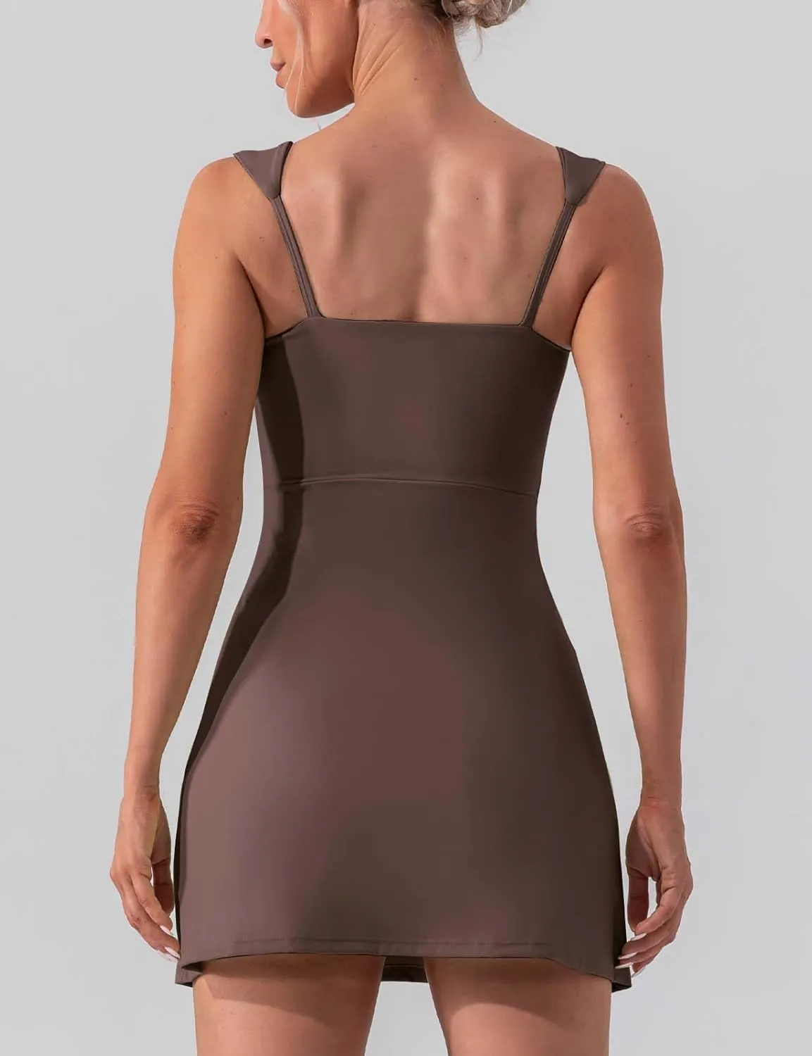 Square Neck Tennis Dresses for Women Golf Dress with Built-in Shorts Bra with Pockets for Athletic Sports Workout