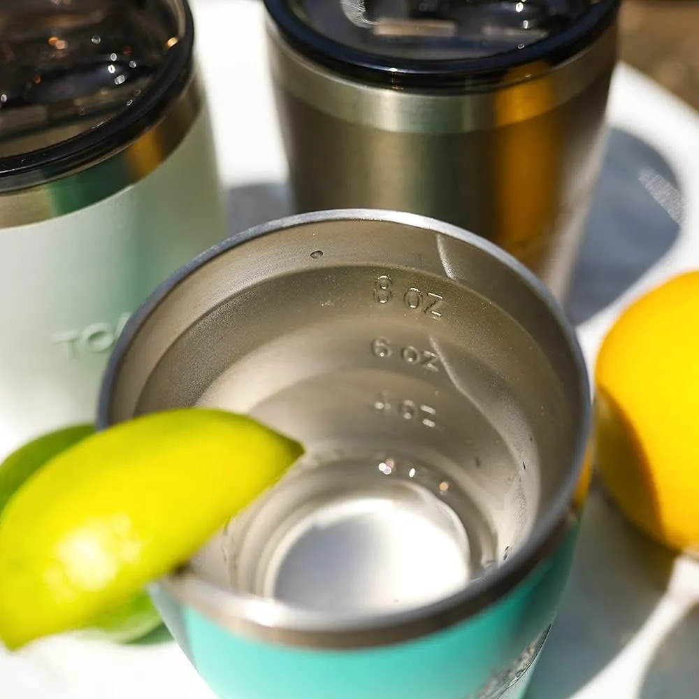 Toadfish Non-tipping 10oz Double Wall Insulated Stainless Steel Rocks Tumbler 2-Pack Gift Set w/Ice Ball Tray & Easy Slide Lid - Teal
