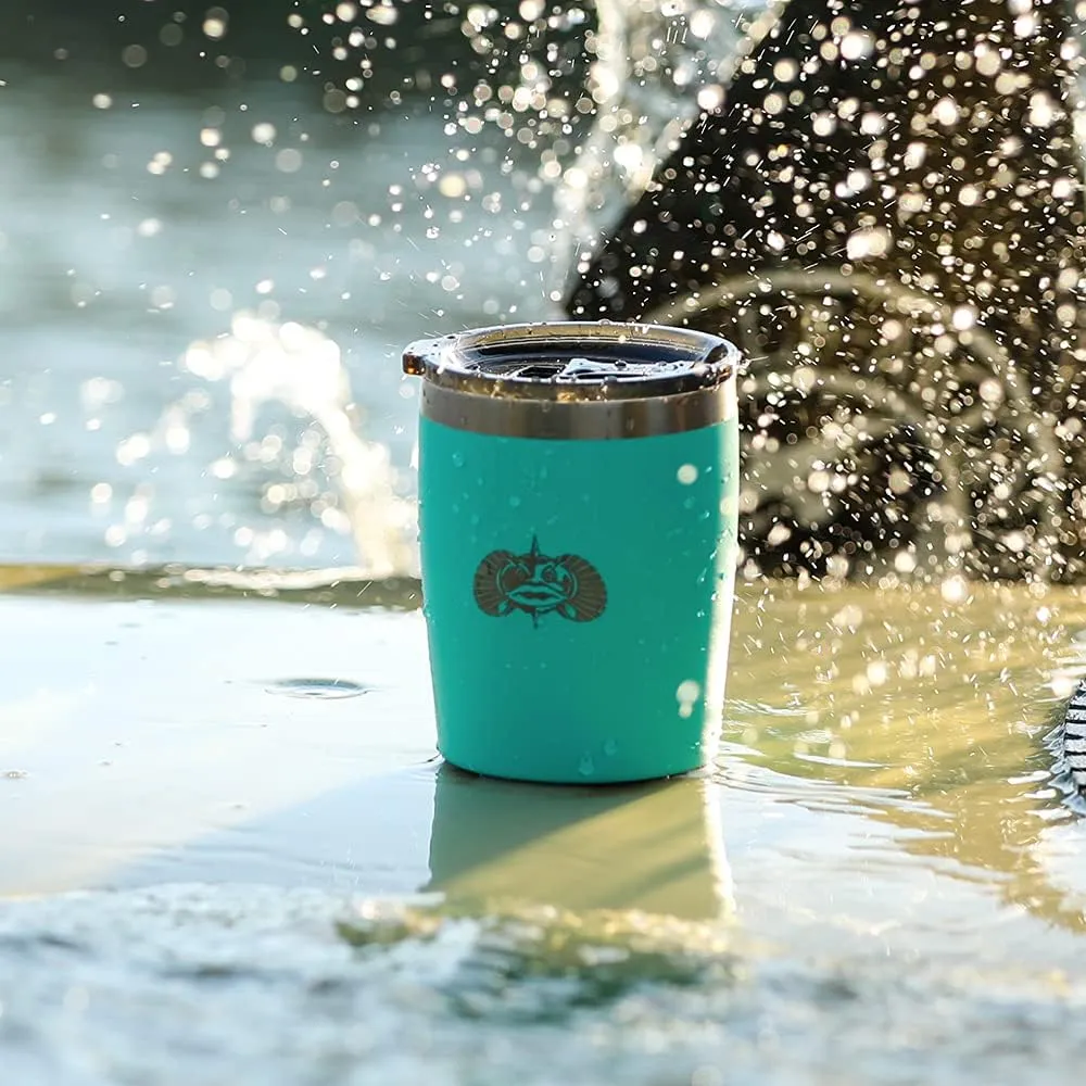 Toadfish Non-tipping 10oz Double Wall Insulated Stainless Steel Rocks Tumbler 2-Pack Gift Set w/Ice Ball Tray & Easy Slide Lid - Teal