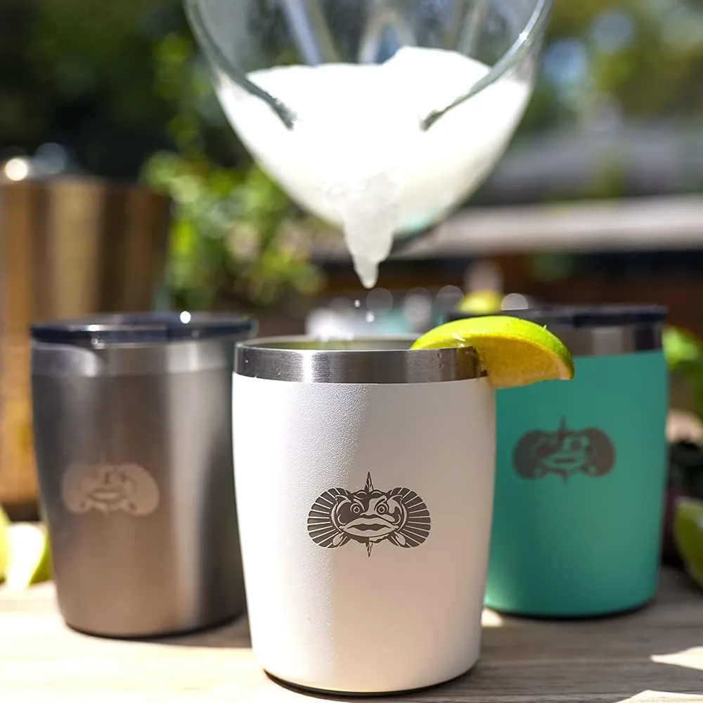 Toadfish Non-tipping 10oz Double Wall Insulated Stainless Steel Rocks Tumbler 2-Pack Gift Set w/Ice Ball Tray & Easy Slide Lid - Teal
