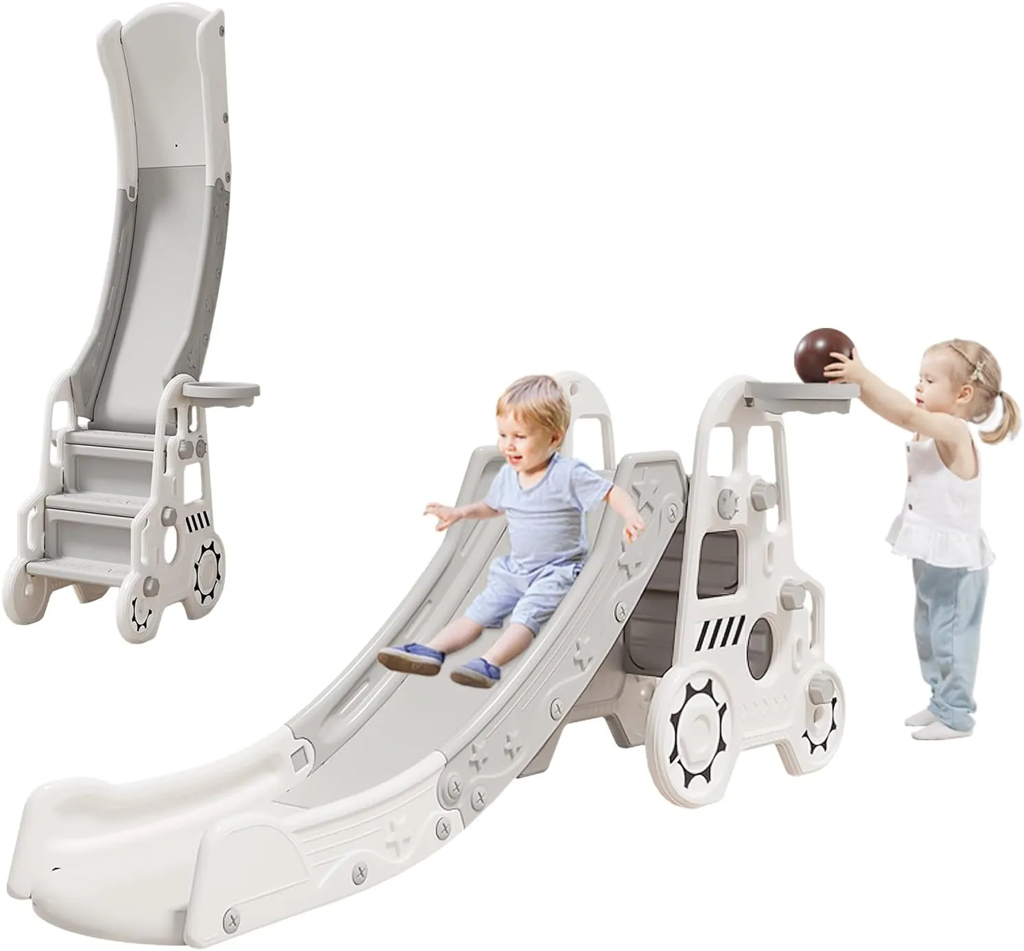 Toddler Slide Kids Slide Toddlers Indoor Baby Plastic Slide Outdoor Climber Freestanding Playset with Basketball Hoop and All fo Indoor and Outdoor Playground，Age 3  Kids