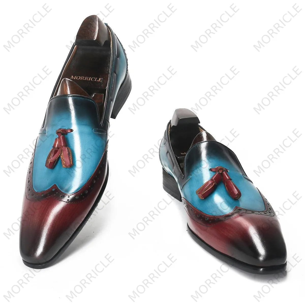 Two Tone Fancy Wingtip Tassel Loafers