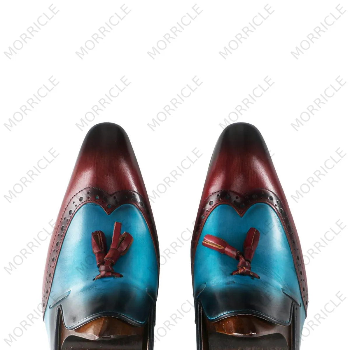 Two Tone Fancy Wingtip Tassel Loafers