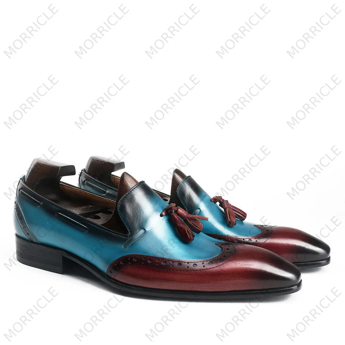 Two Tone Fancy Wingtip Tassel Loafers