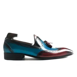 Two Tone Fancy Wingtip Tassel Loafers