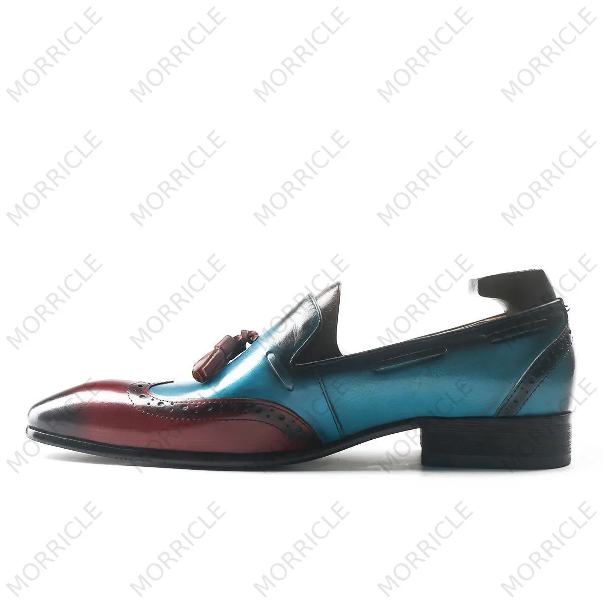 Two Tone Fancy Wingtip Tassel Loafers