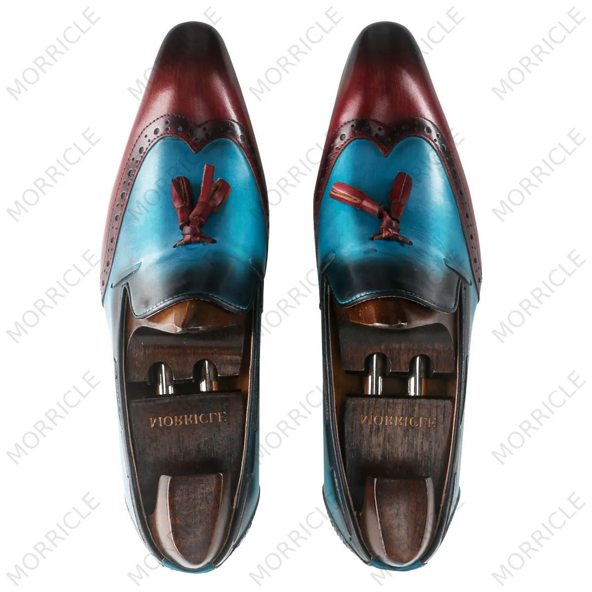 Two Tone Fancy Wingtip Tassel Loafers