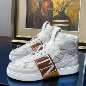 Valenti High Top VL7N White Calfskin Brown Canvas 993746