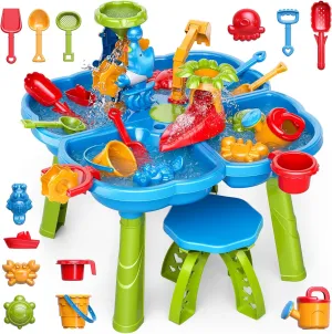 Water Table for Toddlers 3-5 Years Kids Ages 4-8, 4 in 1 Kids Summer Activity Sensory Play Outdoor Beach Backyard Sand Water Table Toys for Toddlers, Birthday Toys Gift for Boys Girls