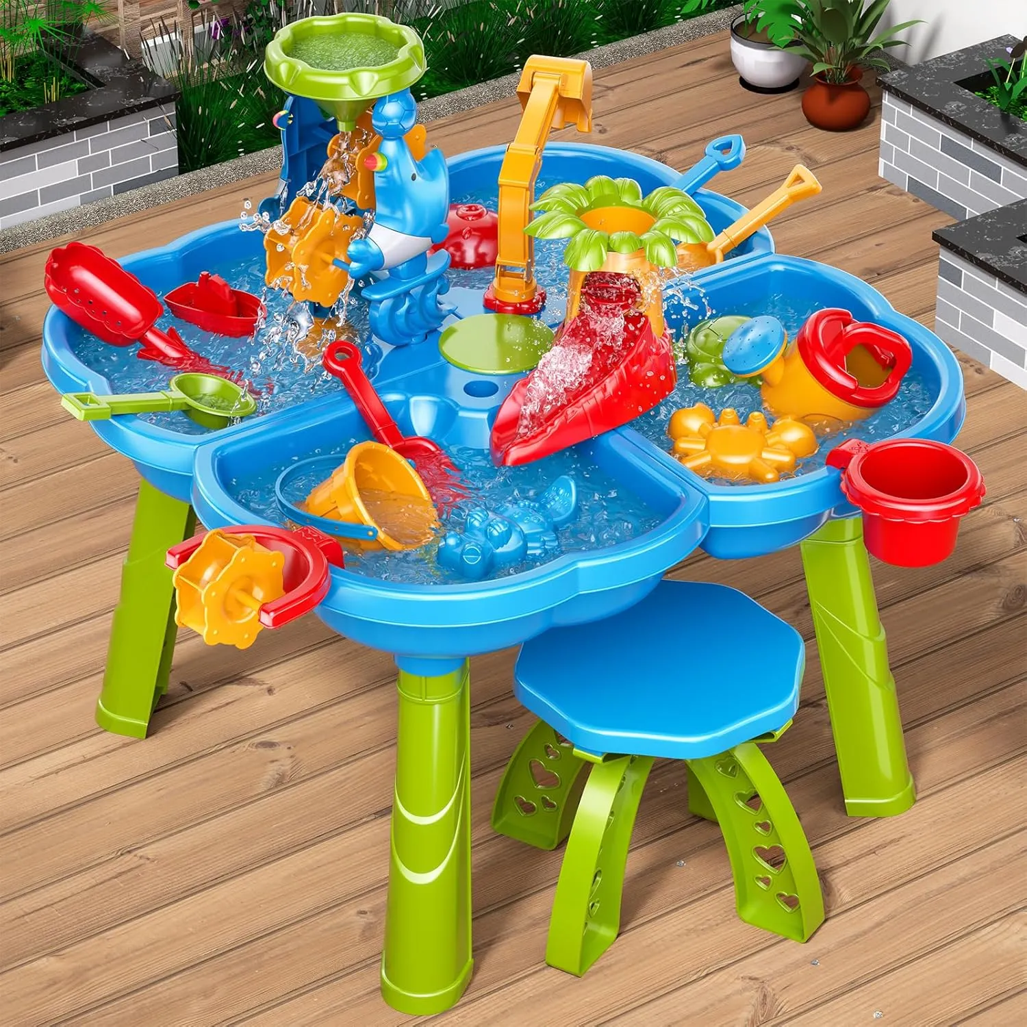Water Table for Toddlers 3-5 Years Kids Ages 4-8, 4 in 1 Kids Summer Activity Sensory Play Outdoor Beach Backyard Sand Water Table Toys for Toddlers, Birthday Toys Gift for Boys Girls