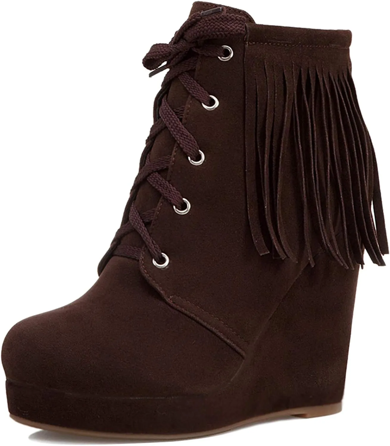 Women Slip On Mid Calf Fringe Flats Moccasin Boots