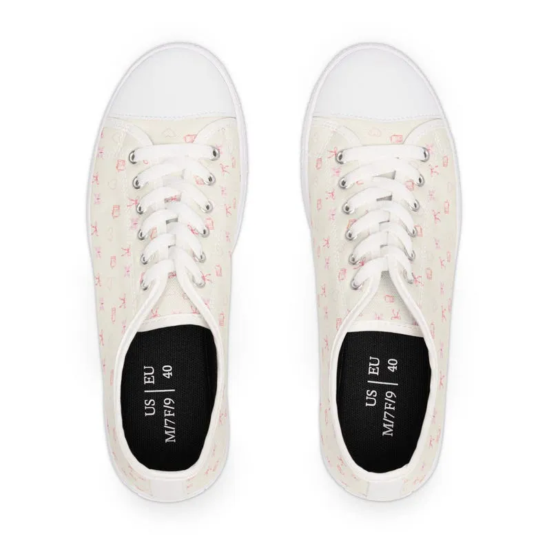Women's Low Top Sneaker Coquette Bow Pink Sneakers