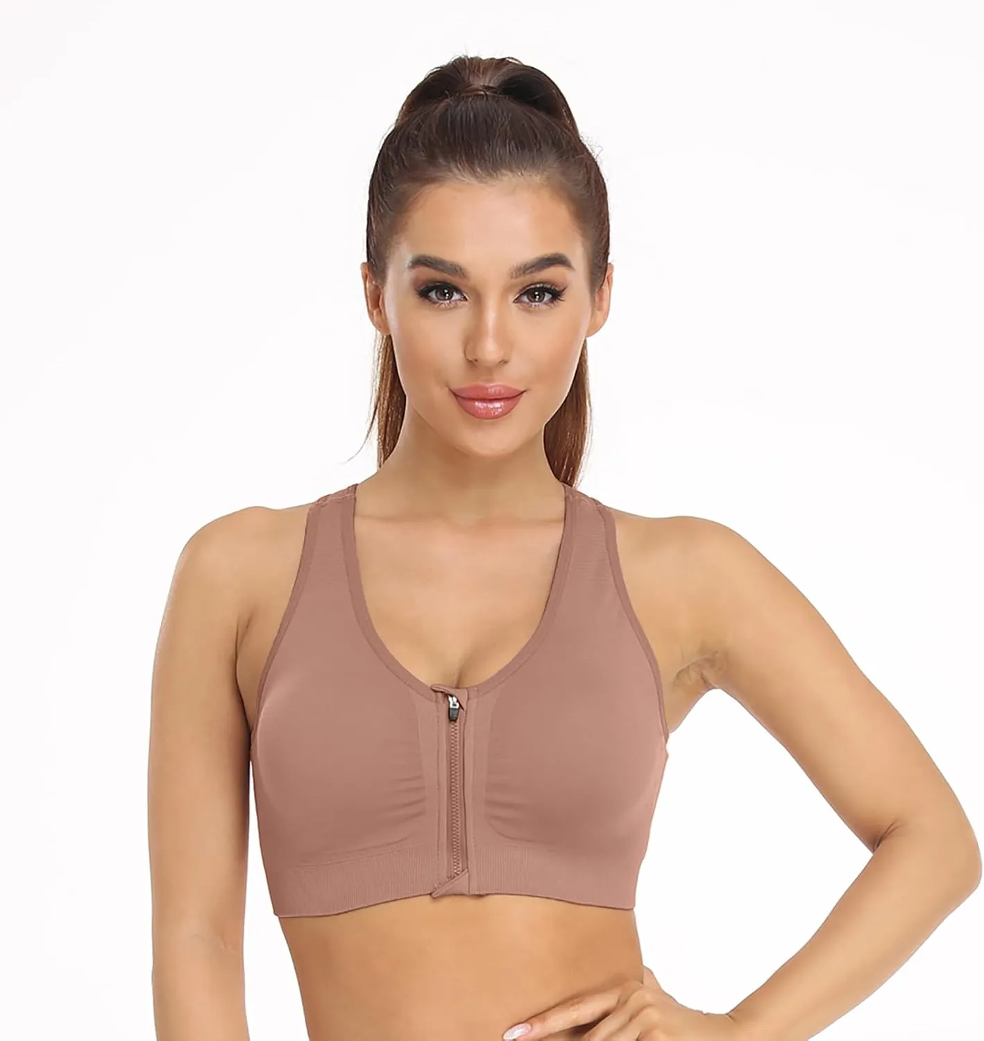 Women's Zip Front Sports Bra Wireless Post-Surgery Bra Active Yoga Sports Bras