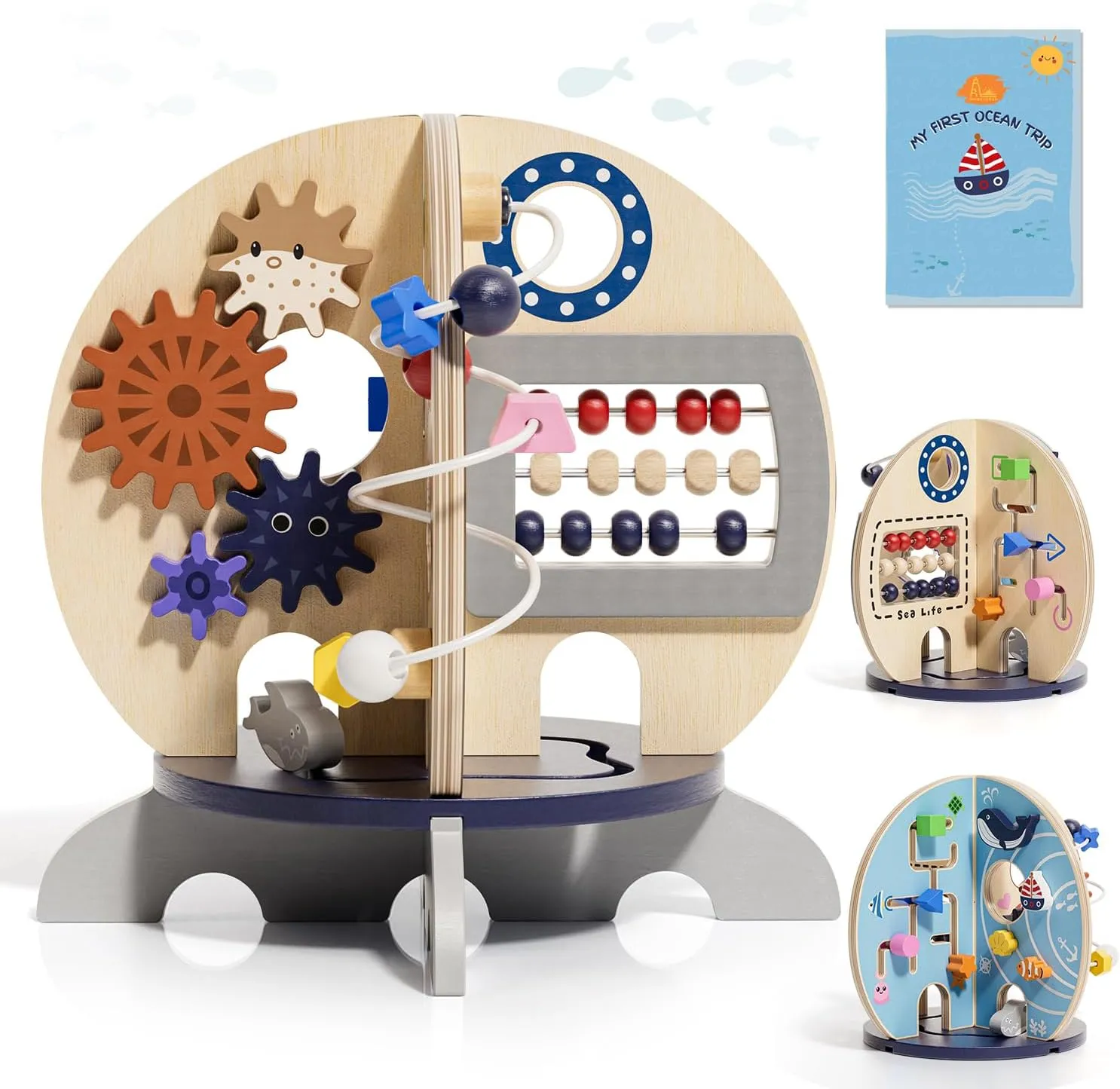 Wooden Ocean Busy Board, First Birthday Gifts for Boys & Girls, Activity Cube for Baby, Montessori Toys for 1 Year Old Boy, Sensory Board Easter Halloween